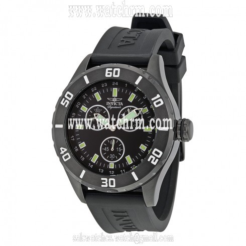 Invicta Signature II Black Dial Black Ion-plated Steel Rubber Strap Men's Watch 7058