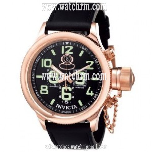 Invicta Signature Russian Diver Chronograph Black Dial Black Leather Men's Watch 7104