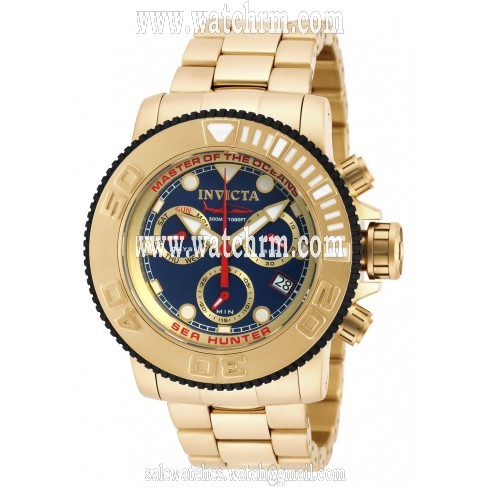 Invficta Sea Hunter Chronograph Blue Dial Gold Ion-plated Men's Watch 19603
