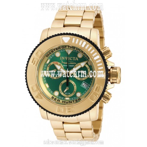 Invficta Sea Hunter Chronograph Green Dial Gold Ion-plated Men's Watch 19604