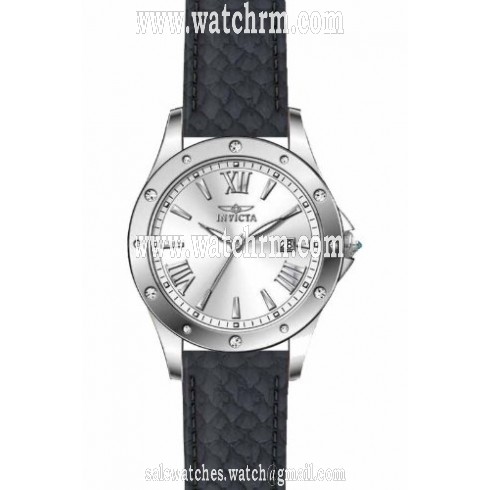 Invica Angel Silver Dial Black Leather Ladies Watch 14318