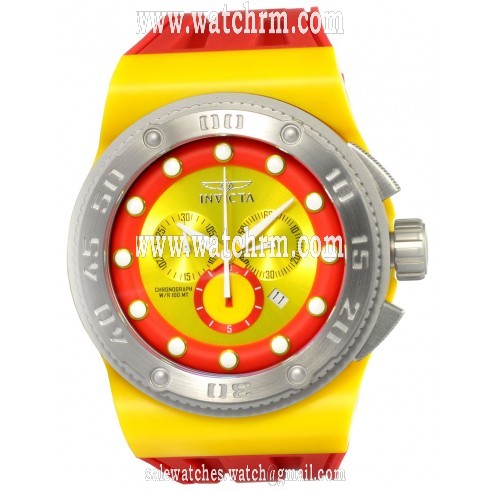 Invicta Akula Chronograph Yellow and Red Dial Red Rubber Men's Watch 12331