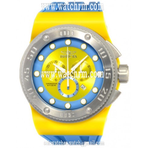 Invicta Akula Chronograph Yellow Dial Stainless Steel Light Blue Rubber Men's Watch 12321