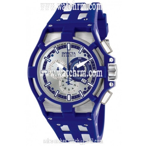 Invicta Akula Reserve Chronograph Silver Dial Blue Polyurethane Men's Watch 14009