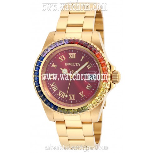 Invicta Angel Burgundy Dial Gold-plated Ladies Watch 20023