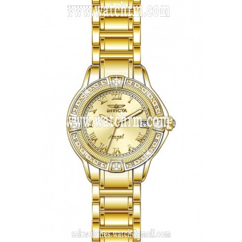 Invicta Angel Champagne Dial Cyrstal-set Gold Ion-plated Ladies Watch 14802