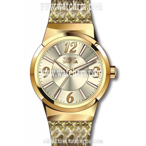 Invicta Angel Champagne Dial Gold Leather Ladies Watch 17296