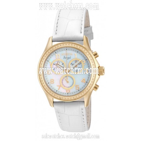 Invicta Angel Chronograph Mother of Pearl Dial White Leather Ladies Watch 12990