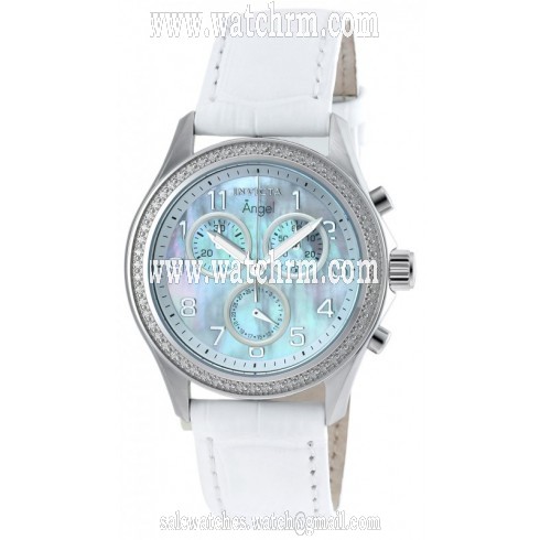 Invicta Angel Chronograph Mother of Pearl White Leather Ladies Watch 21537