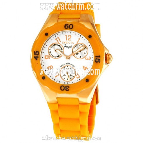 Invicta Angel Collection Rose Gold-Plated Orange Polyurethane Ladies Watch 0712