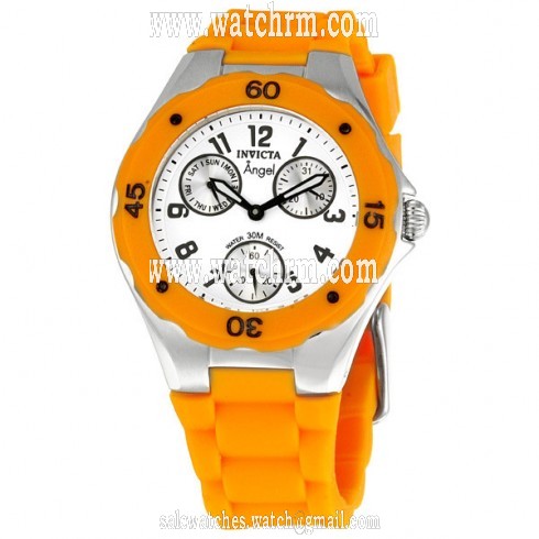 Invicta Angel Collection Stainless Steel Orange Polyurethane Ladies Watch 0696