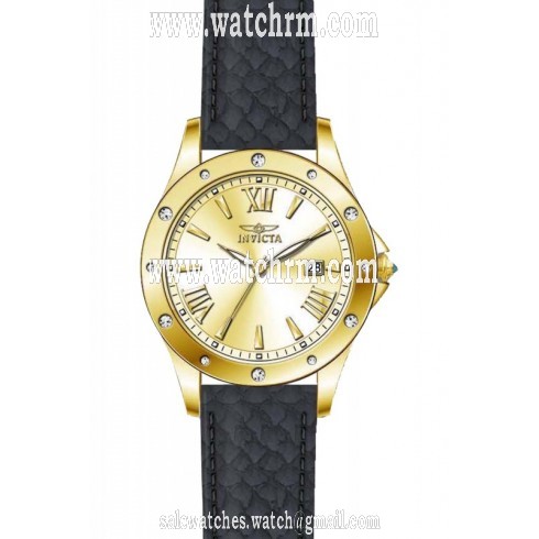 Invicta Angel Gold Dial Black Leather Ladies Watch 14843