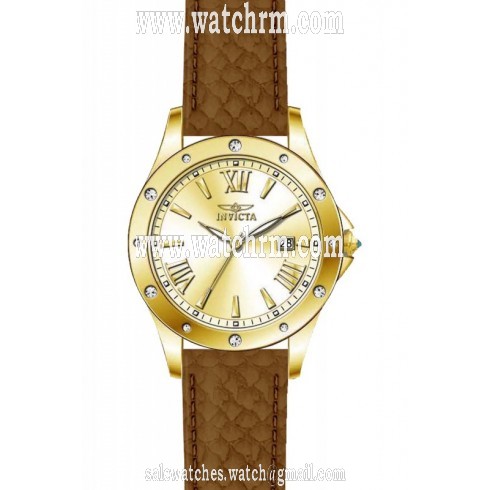 Invicta Angel Gold Dial Brown Leather Ladies Watch 14842