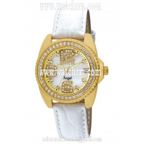 Invicta Angel Mother of Pearl Dial White Leather Ladies Watch 1117
