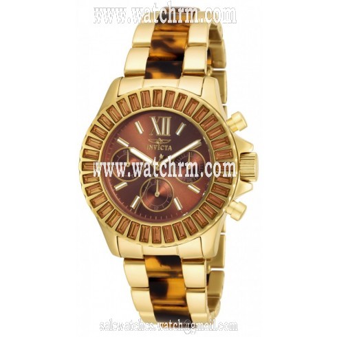 Invicta Angel Multi-Function Brown Dial Gold-plated Tortoise-shell Acetate Ladies Watch 17494