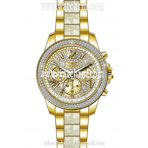 Invicta Angel Multi-Function Gold Crystal Dial Gold-plated Stainless Steel Tortoise Acetate Ladies Watch 20511