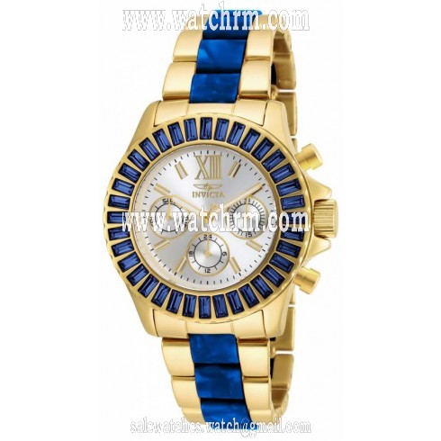 Invicta Angel Multi-Function Silver Dial Gold-plated Blue Acetate Ladies Watch 18871