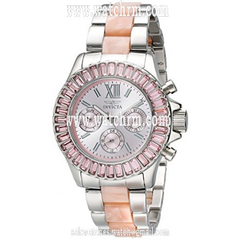 Invicta Angel Multi-Function Silver Dial Stainless Steel Pink Acetate Ladies Watch 18868