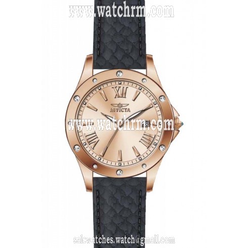 Invicta Angel Rose Dial Black Leather Ladies Watch 14845