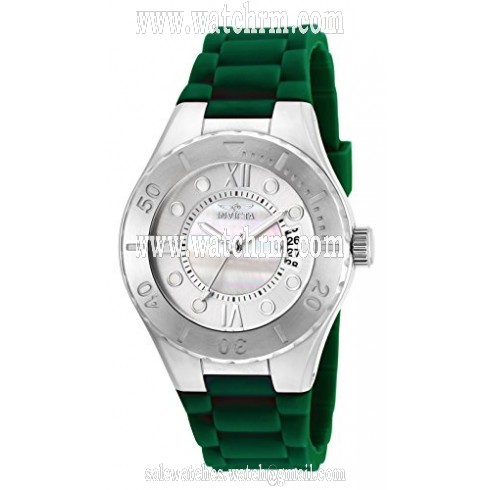 Invicta Angel Silver and Mother of Pearl Dial Dark Green Silicone Ladies Watch 19393