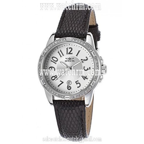 Invicta Angel Silver Dial Black Leather Mens Watch 16340