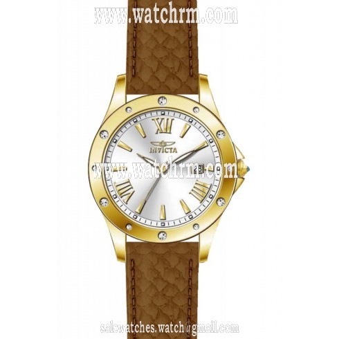 Invicta Angel Silver Dial Brown Leather Ladies Watch 14841
