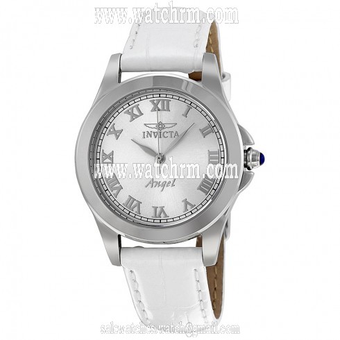 Invicta Angel Silver Dial White Leather Strap Set of 3 Straps Ladies Watch 14804