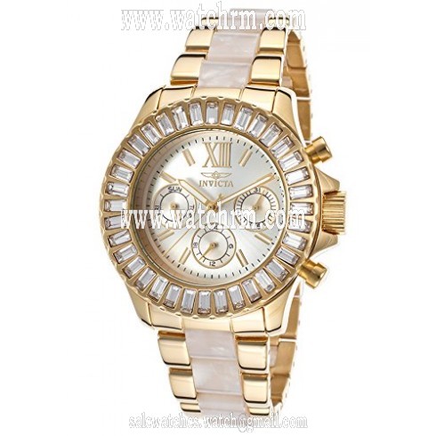 Invicta Angels Multi-Function Gold Dial Gold-plated and Horne Acetate Ladies Watch 17491