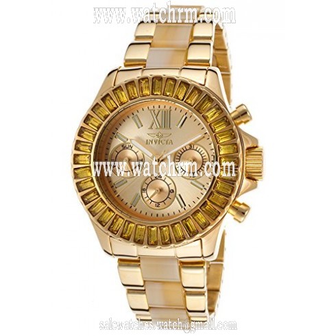Invicta Angels Multi-Function Gold Dial Gold-plated and Horne Acetate Ladies Watch  17492
