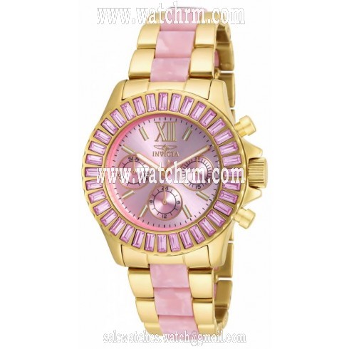 Invicta Angels Multi-Function Pink Dial Gold-plated and Pink Acetate Ladies Watch 17493