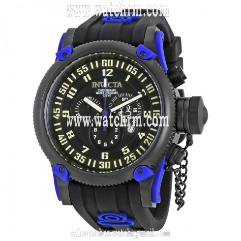Invicta Anniversary Russian Diver Chronograph Black Dial Black and Blue Silicone Men's Watch 10180