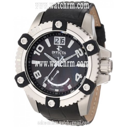 Invicta Arsenal Black Mother Of Pearl Dial Leather Band Quartz Men's Watch 1725