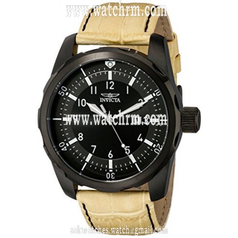 Invicta Aviator Black Dial Beige Leather Men's Watch 19566