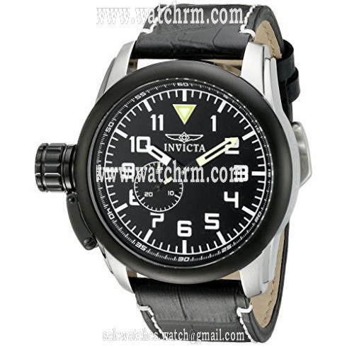 Invicta Aviator Black Dial Black Leather Men's Watch 20461