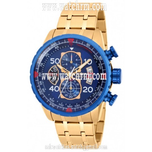 Invicta Aviator Chronograph Blue Dial 18kt Gold-plated Men's Watch 19173