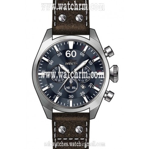 Invicta Aviator Chronograph Blue Dial Brown Leather Men's Watch 19668