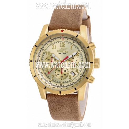 Invicta Aviator Chronograph Champagne Dial Tan Leather Men's Watch 18925