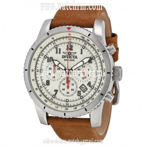 Invicta Aviator Chronograph Cream Dial Tan Leather Men's Watch 18923