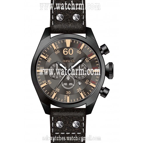 Invicta Aviator Chronograph Grey Dial Black Leather Men's Watch 19671