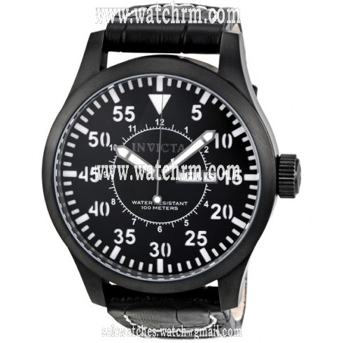 Invicta Black Dial Black Genuine Calf Leather Men's Watch 11206