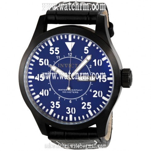 Invicta Blue Dial Black Genuine Calf Leather Men's Watch 11207