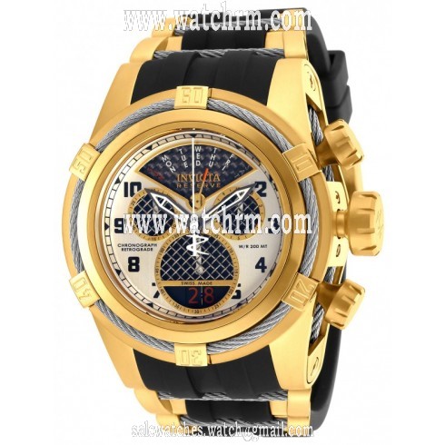 Invicta Bolt Chronograph Antique Silver Dial Gold-plated Black Polyurethane Men's Watch 16317