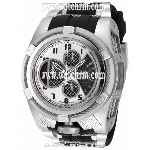 Invicta Bolt Chronograph Antique Silver Dial Stainless Steel Black Polyurethane Men's Watch 16319