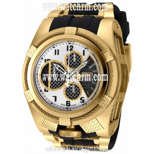 Invicta Bolt Chronograph Antique Silver Gold-plated Black Polyurethane Men's Watch 16320