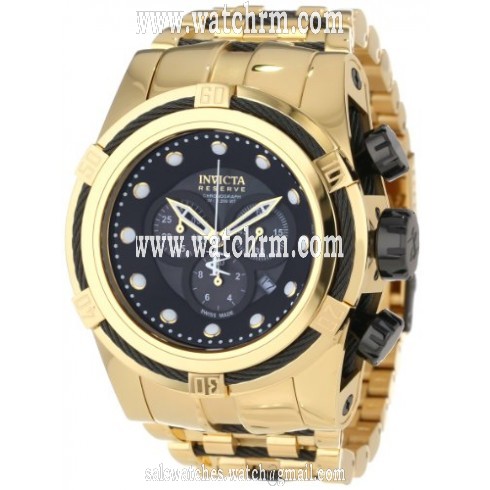Invicta Bolt Chronograph Black Dial Gold Ion-plated Men's Watch