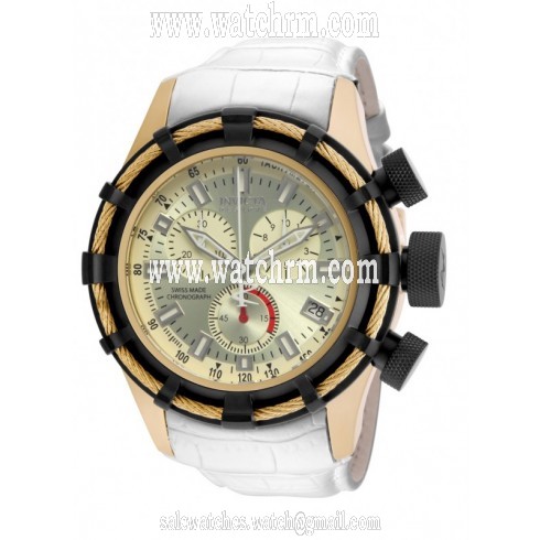 Invicta Bolt Chronograph Champagne Dial White Leather Men's Watch 15267