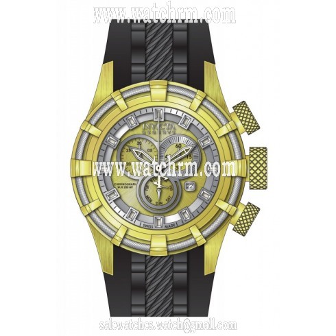 Invicta Bolt Chronograph Gold and Silver Dial Black Silicone Men's Watch 15787