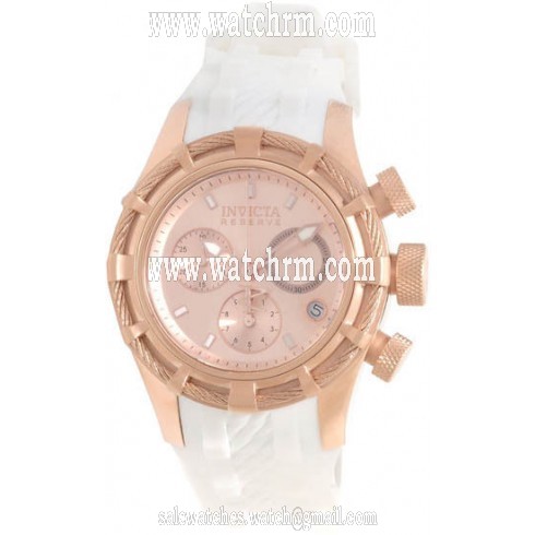 Invicta Bolt Chronograph Rose Gold Dial White Rubber Ladies Watch 14779