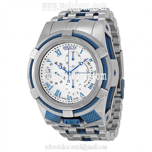 Invicta Bolt Chronograph Silver-tone Dial Stainless Steel Blue PVD Men's Watch 12668