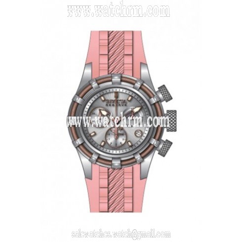 Invicta Bolt Chronograph Silver-tone Dial Stainless Steel Pink Polyurethane Band Ladies Watch 14778
